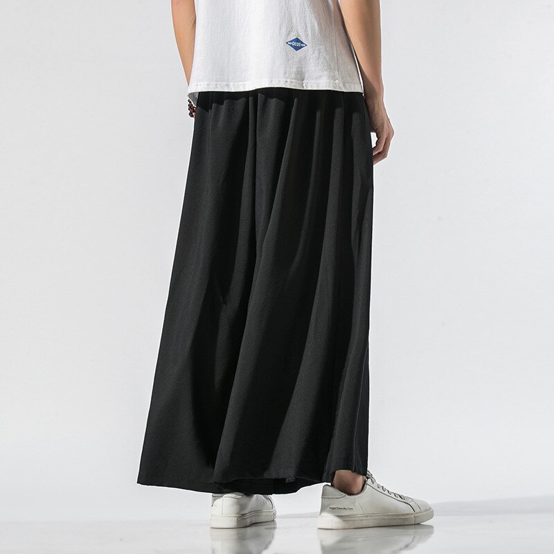 Japanese Traditional Samurai Style Kimono Loose Casual Wide Leg Pants for Men Streetwear Linen Male Solid Trouser Pants