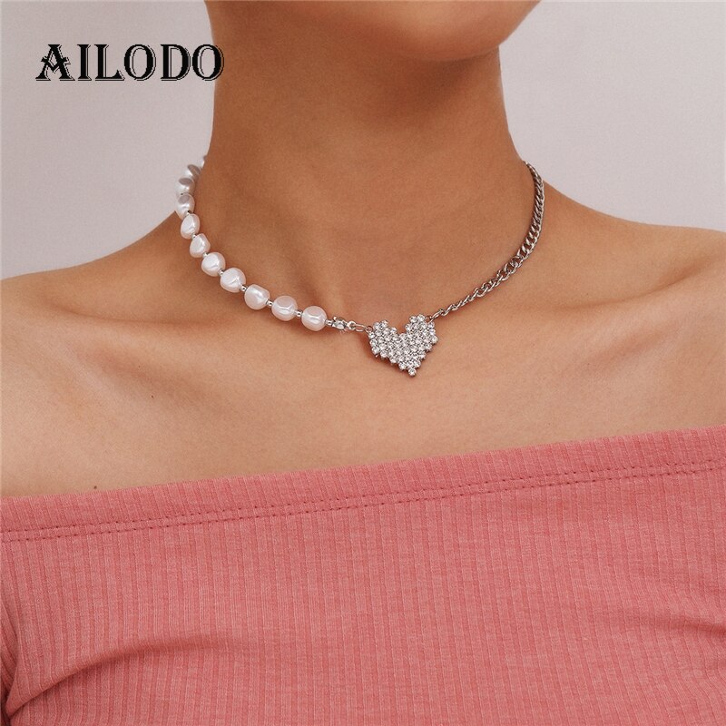 Ailodo-collar de Gargantillas de corazón a la para mujeres y niñas, collar bohemio encantador, joya para , de joyería de boda 20MAR65