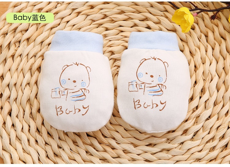 Babyhandsker 1 par sød tegneserie baby spædbarn drenge piger anti ridse handsker nyfødt beskyttelse ansigt bomuld ridse vanter: Baby blå