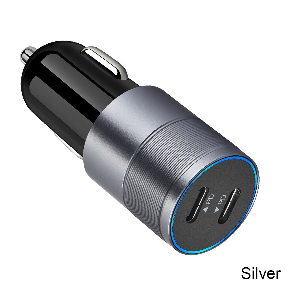 20w+20w- fach kfz-ladeadapter mit 40w  pd 2 -ports, intelligentem schutz und usb-typ-c-schnellladefunktion für iphone, samsung, huawei und xiaomi: Silber