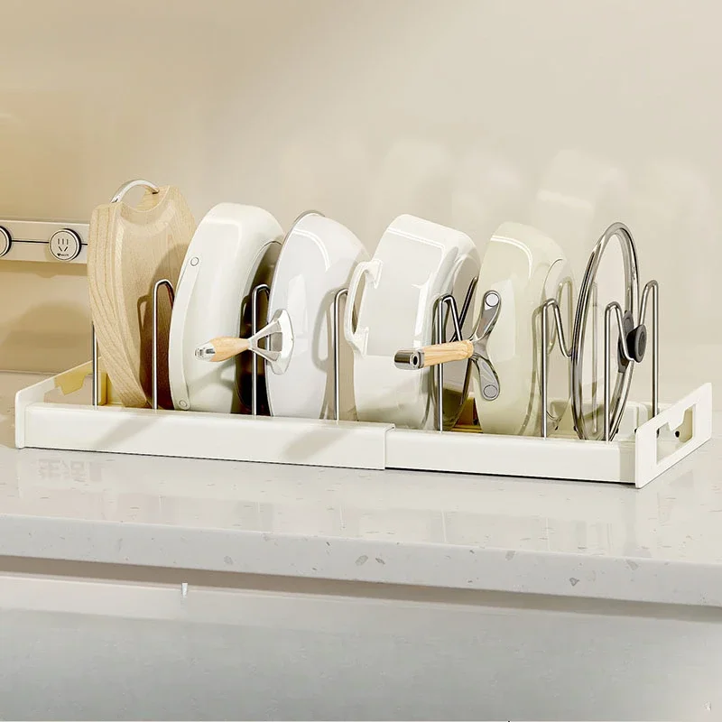 Cajón retráctil, mueble de cocina, platos, ollas y sartenes debajo de la cesta, estante para artículos para el hogar: Blanco
