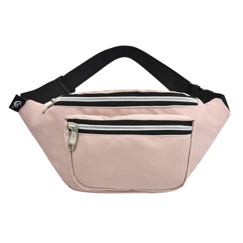 Vrouwen Tassen Effen Kleur Nylon Rits Messenger Bag Borst Bag Telefoon Tas Nylon Waterdichte Zachte Taille Packs Tas Mannen sport: Roze