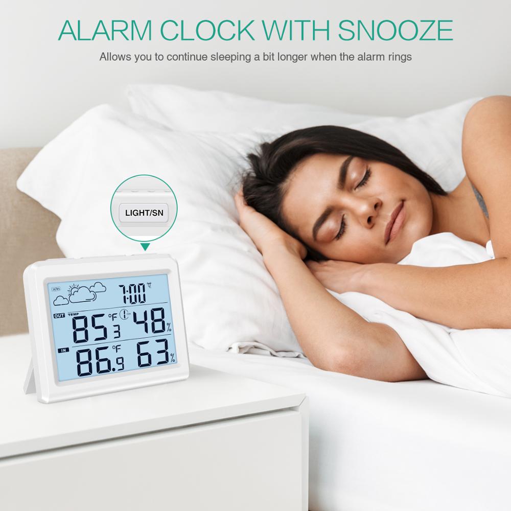 Digital Indoor Outdoor Thermometer Weather Forecaster Station Wireless Temperature Humidity Monitor Backlight Time Alarm Clock