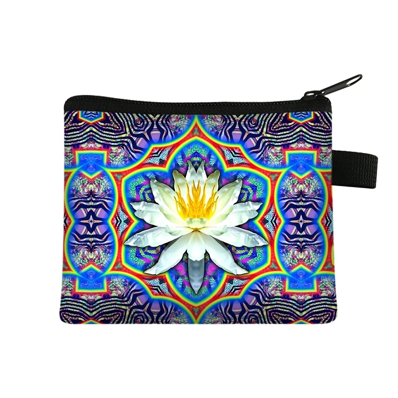 Møntpung dame lille pung dame flerfarvet mønster sød møntpose mandala blomsterprint id kreditkort etui mini møntholder: Nøgen