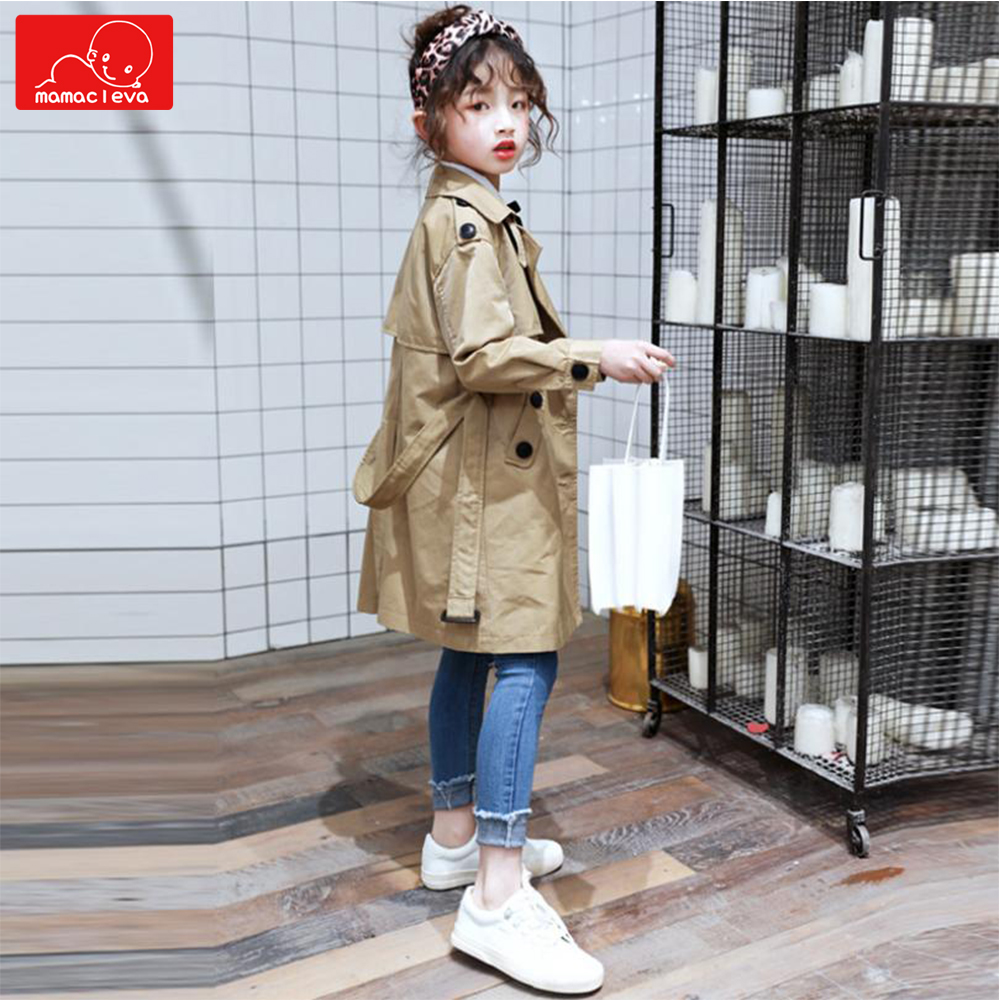 girls autumn spring trench coat double breasted kids jacket cotton children long windbreaker child casual outerwear