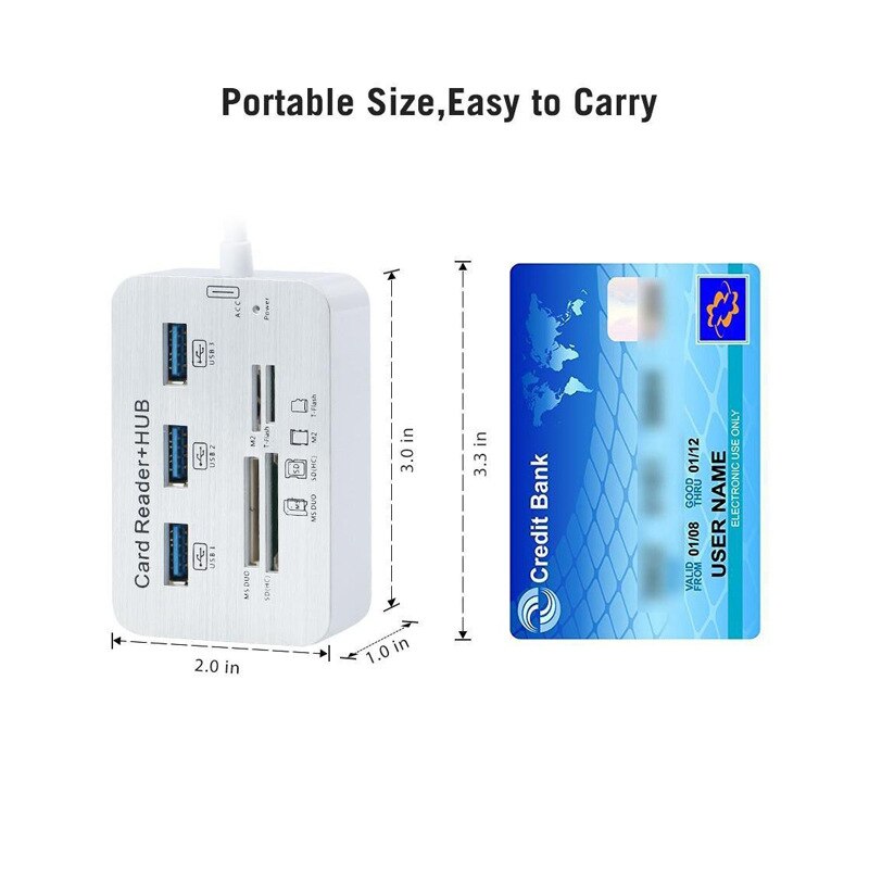 Portable 3 Ports Aluminum USB 3.0 Hub With MS SD M2 TF Multi-In-1Card Reader Hub High-Speed TF/SD Card Reader For Computer Phone