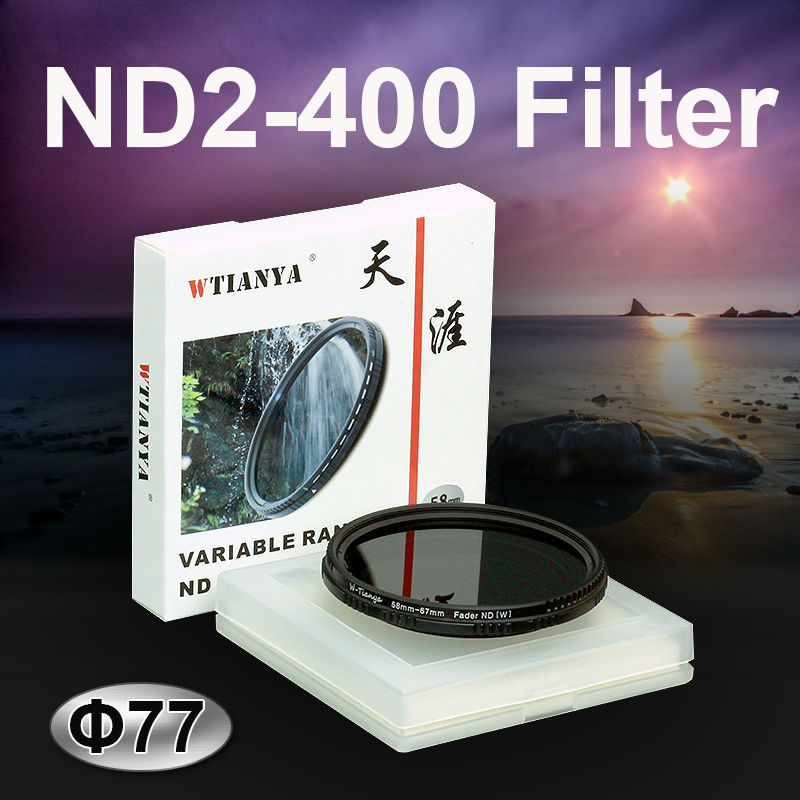 WTIANYA 77mm ND2-400 Fader Variable ND-Filter 77mm für DSLR Kamera Einstellbar ND2 ND4 ND8 bis ND400