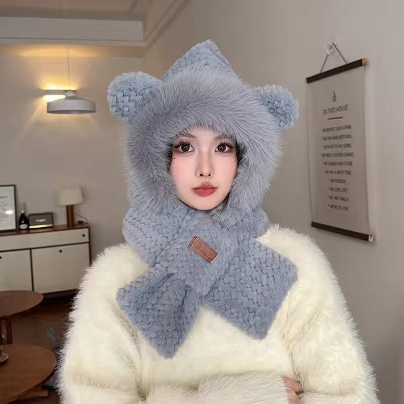Lovely Beanie Hat Scarf Set Women Faux Fur Warm Winter Hat Children Parent Neck Circle Scarf Ski Snow Hat Cap Skullies Beanies: Yellow