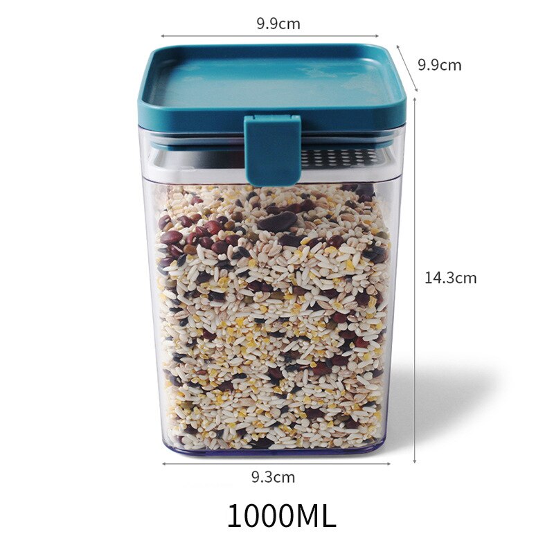 500/1000/1600ML Food Storage Container Plastic Kitchen Refrigerator Noodle Box Multigrain Storage Tank Transparent Sealed Cans: blue 1000ml