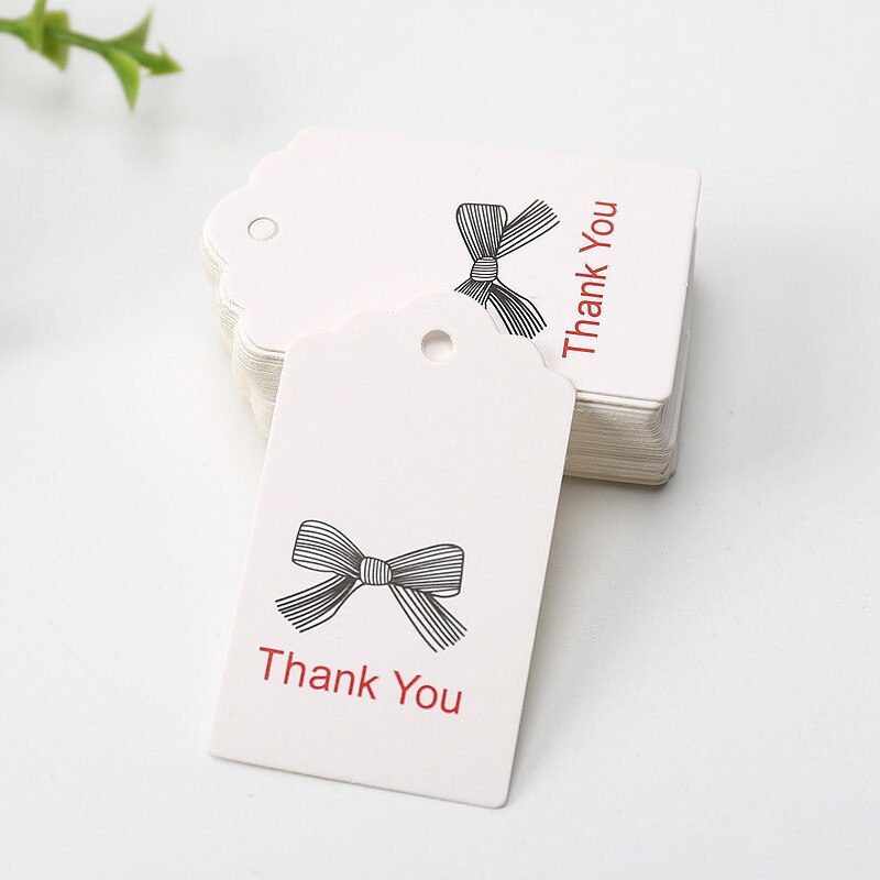 100pcs 5x3cm Handmade Thank You Tags White Kraft Paper Tags Garment Shoes Bags Hang Tag Package Cards Cake Cookie Bags Accessory