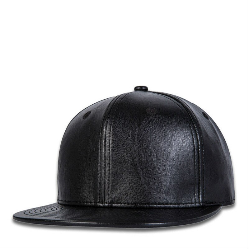 Solid Color Black Hip Hop Cap PU Leather Hat Cap Men Snapback: Default Title