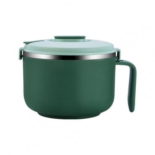 Japanese-Style Sealed Lunch Box Household 304 Stainless Steel Instant Noodle Bowl With Lid Student Insulated Fast Food Cup: Green L