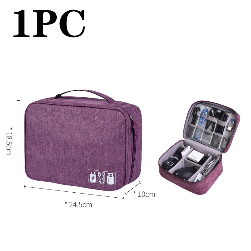 USB Charger Storage Bag Cable Organizer Cable Storage Bag With Handle Waterproof Data Line Travel Portable Electronic Organizer: PURPLE