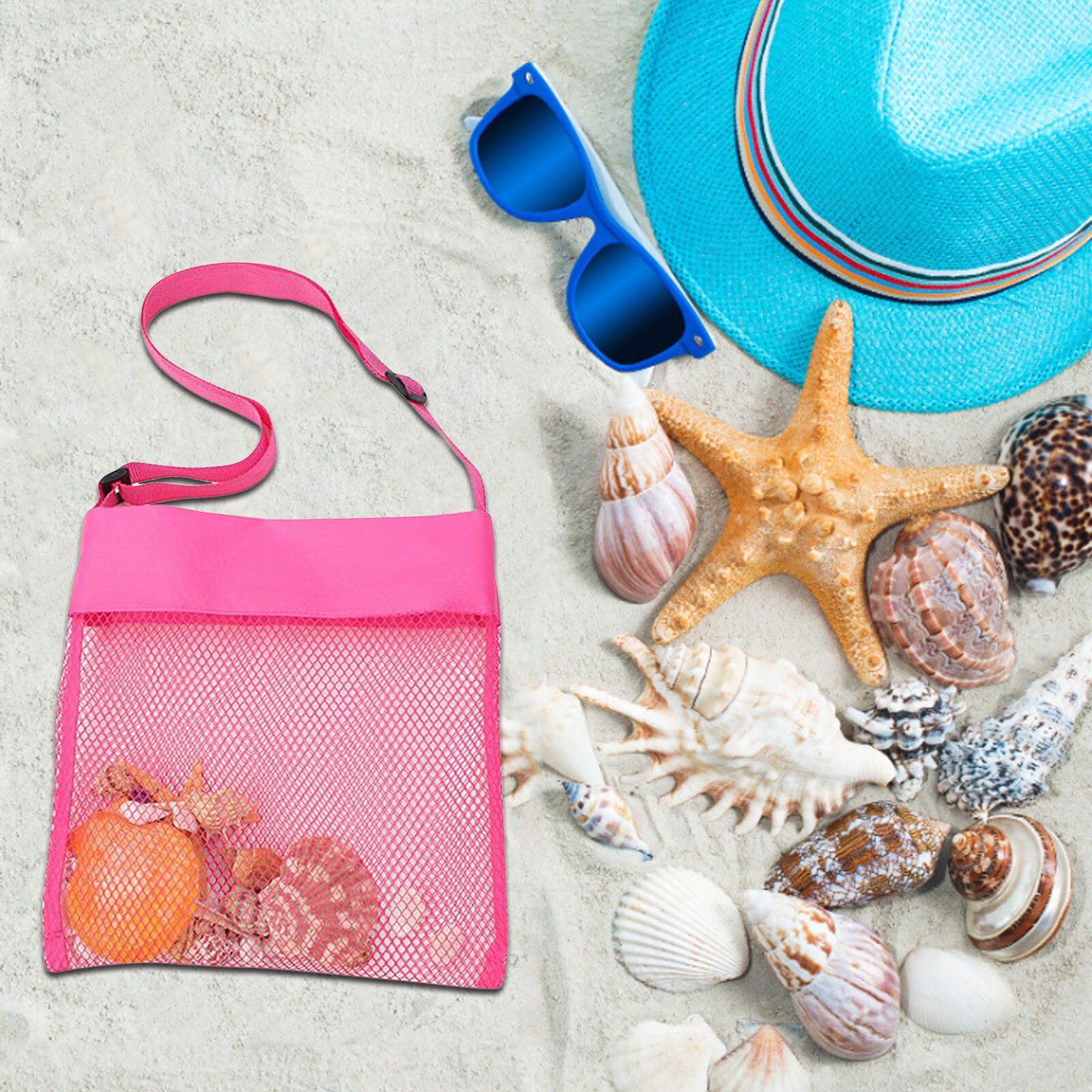 Kleur Kinderen Mesh Strand Ademend Zee Shell Tassen Verstelbare Draagriemen Essentiële Tools Voor Bezoek De Strand # G: PK