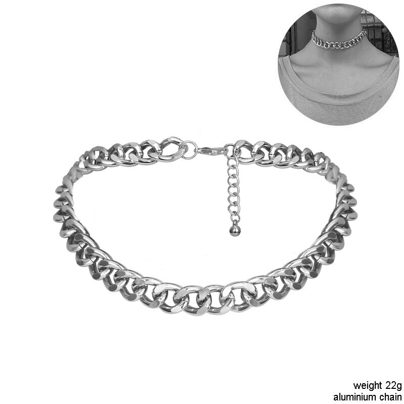 Punk Felsen Aluminium Kette Halsband Halsketten Für Frauen Chocker geschichtet Verknüpfung Kragen Glanz Licht Gewicht Schmuck Schlüsselbein ErkläSprosse: N1400-4