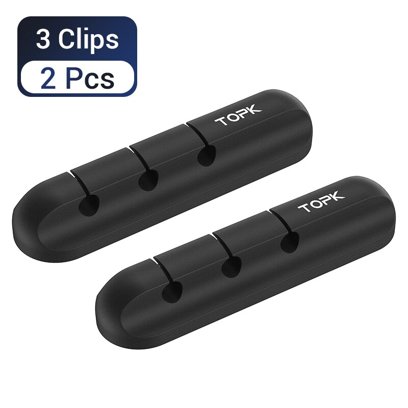 TOPK-organizador de cables USB de silicona para escritorio, Clips de gestión para ordenar, soporte de Cable para ratón, Cable de auriculares: 3 Clips  2 Pieces