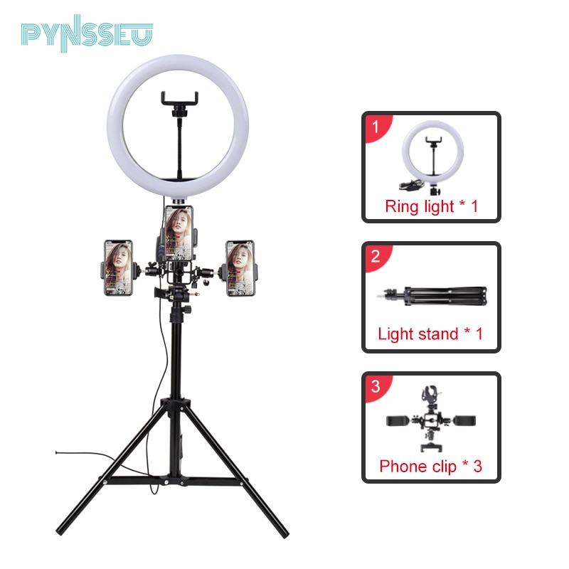 PYNSSEU Dimmbare 10 "Muti-funcation LED Ring Licht mit Stativ für Fotografie Video live-Make-Up Lampe mit Kamera telefon halter