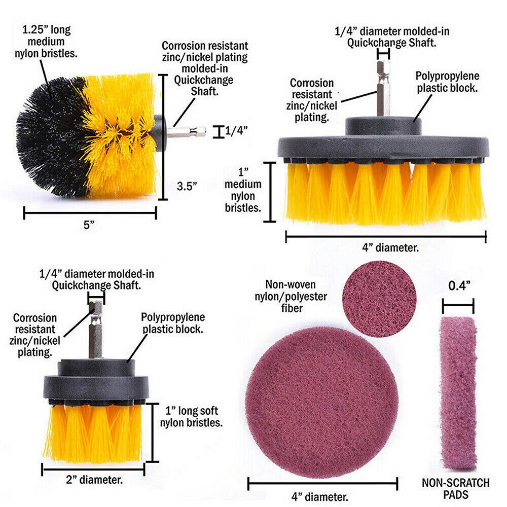 10pcs/set Electric Drill Brush Scrub Pads Kit Power Scrubber Cleaning Kit Cleaning Brush Scouring Pad for Carpet Glass Car Clean