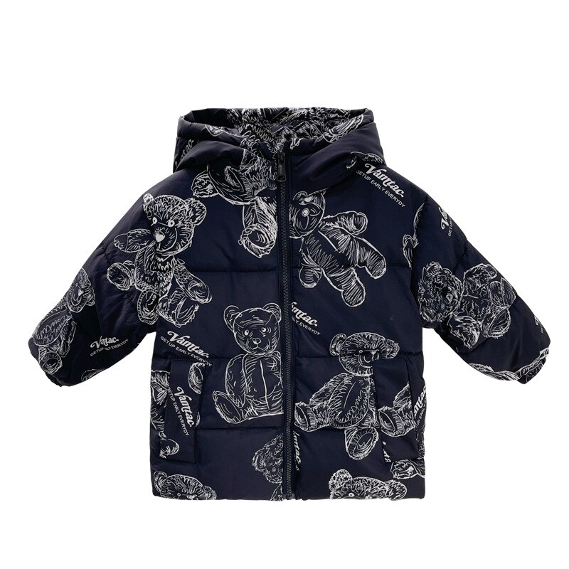 Kinderen Donsjack Herfst En Winter Cartoon Beer Print Capuchon Donsjack Voor Jongens 2-6T