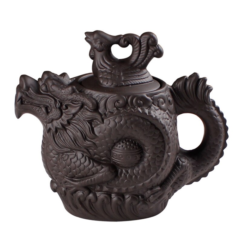 Teapot Dragon and Phoenix Tea Pot Big Capacity Purple Clay Tea Set Kettle Kung Fu Teapot (Black)