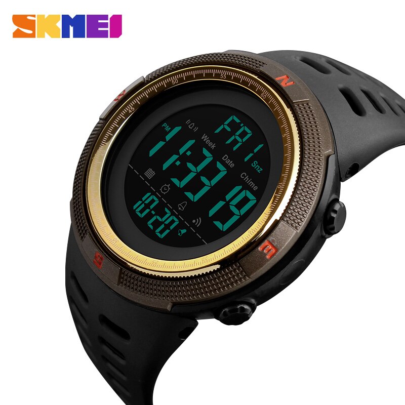 Heren Horloges Dive 50m Digitale LED Leger Sport Horloge Heren Casual Elektronica Horloges Man Klok relojes hombre SKMEI: Brown Gold