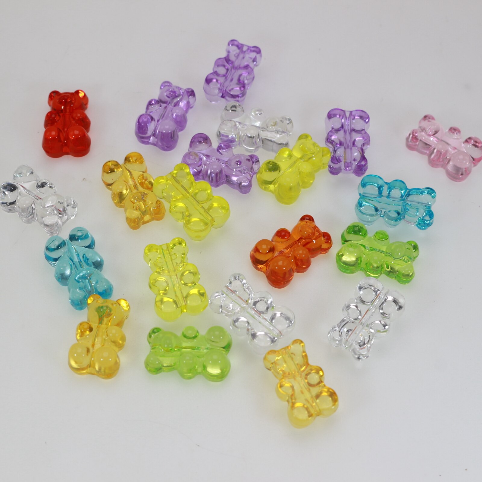 50 Mixed Color Transparent Acrylic Gummy Bear Beads 18mm vertical hole