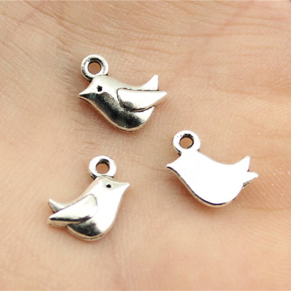 WYSIWYG 15 pièces 11x8mm minuscule oiseau charme mignon oiseau breloques pour la fabrication de bijoux Antique argent couleur oiseau breloques: Argent antique plaqué