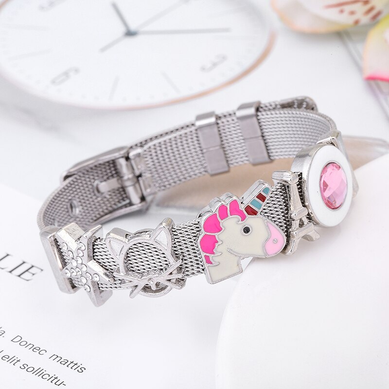 Baopon bedel sieraden zilverkleurige roestvrijstalen mesh armbandenset eenhoorn toren fijne armbanden voor vrouwen