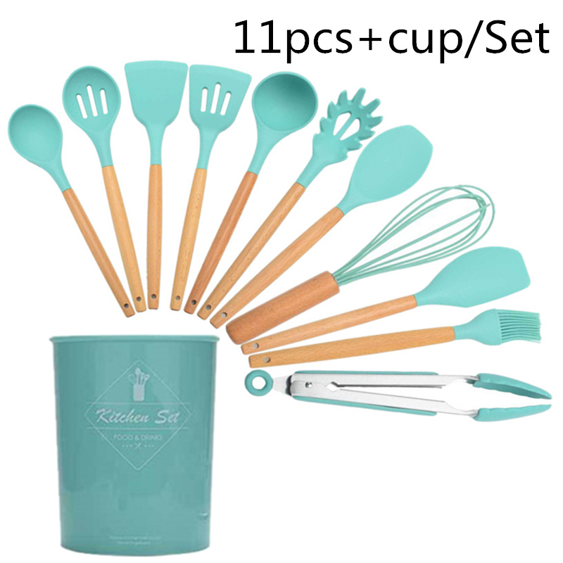 Ustensiles de cuisine en silicone, ensemble d'outils, spatule antiadhésive, pelle, ustensiles de cuisine, ustensiles de cuisine, accessoires de cuisine, gadgets: Vert menthe