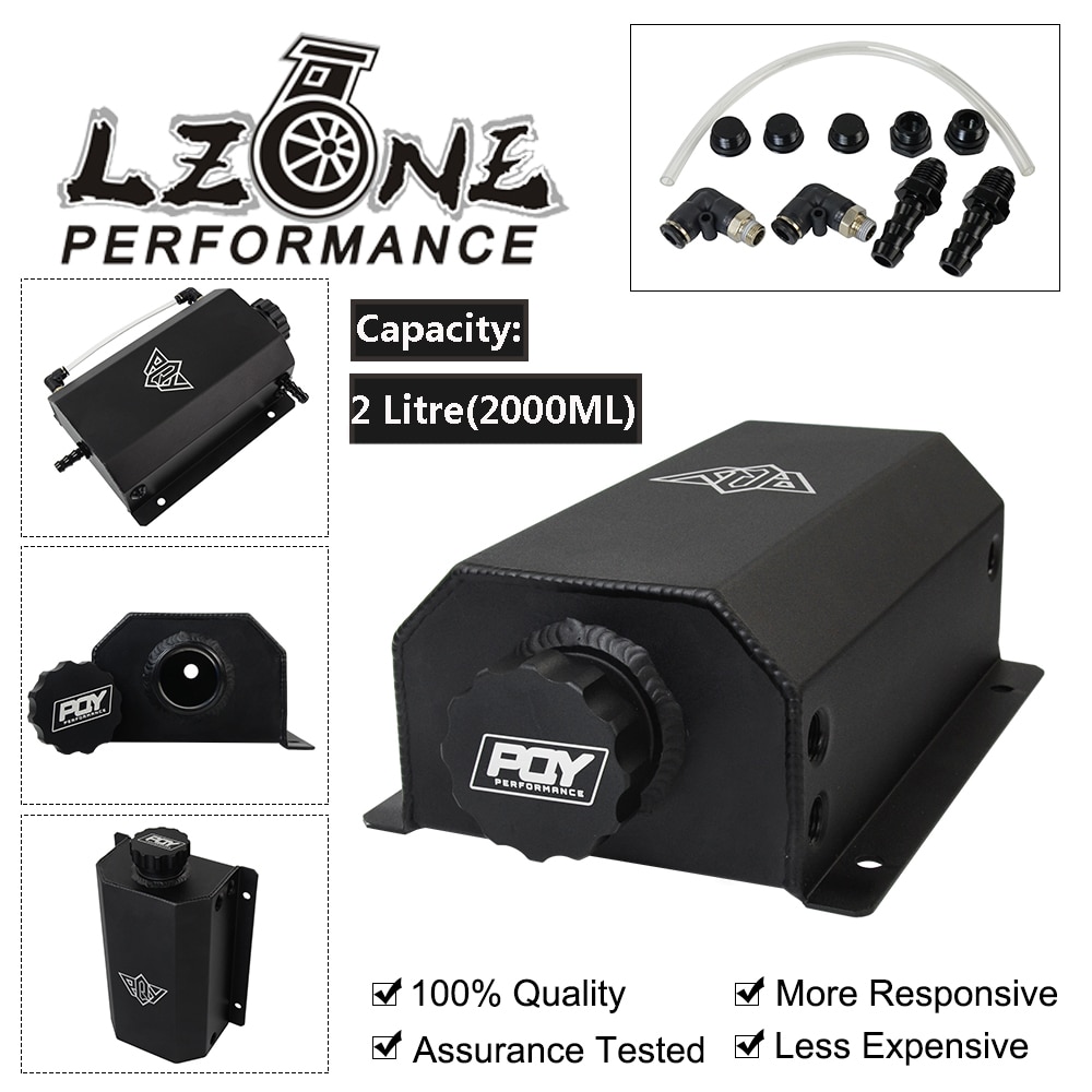 LZONE - Universal 2L Alloy Engine Oil Fuel Gas Catch Can Breather Tank Bottle Coolant Radiator Overflow Tank JR-TK55BK