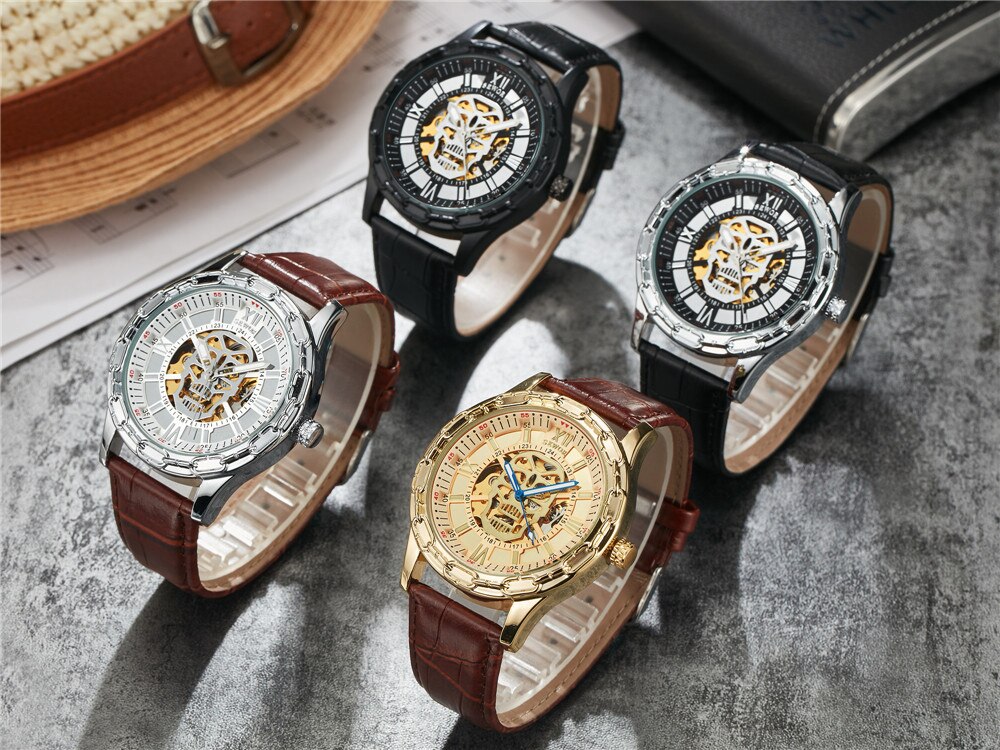 Luxe Gouden Schedel Horloges Heren Skeleton Horloges Sewor Automatische Self-Wind Mechanische Horloges Klok Relogio Masculino