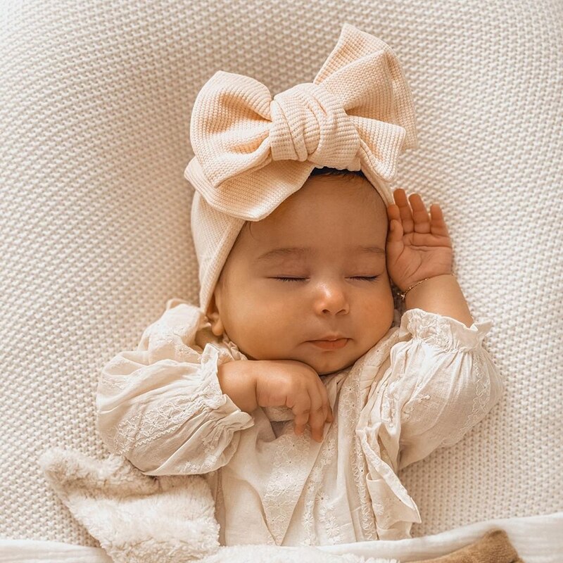 Big Bows Baby Girl Headband Waffle Knit Turban For Children Headbands Kids Hair Accessories Ear Warmer Double Layer Bandana