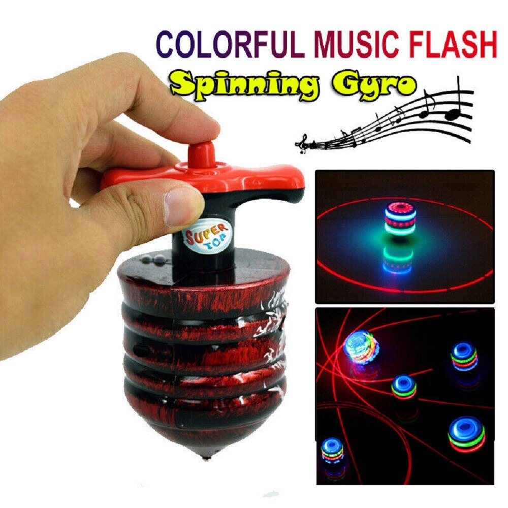 1Pc Imitatie Houten Lichtgevende Muziek Gyro Led Light Spinning Top Kleurrijke Verlichting Muziek Gyros Kids Novelty Speelgoed