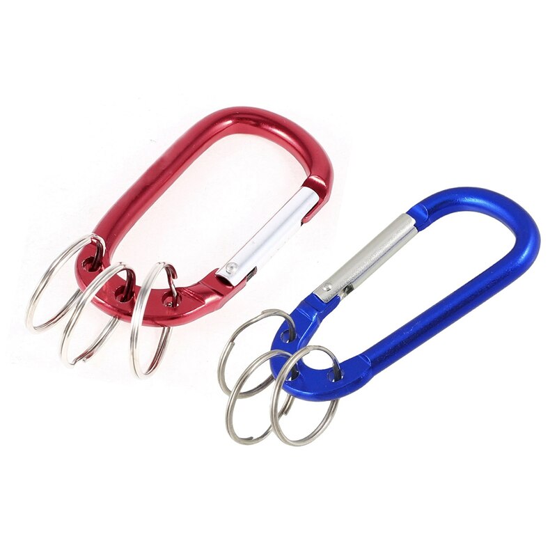 Bordeauxrood, rode aluminium karabijnhaak, 3- delige sleutelhangerketting & internationale klein blauwe draagbare sleutelhanger karabijnhaak