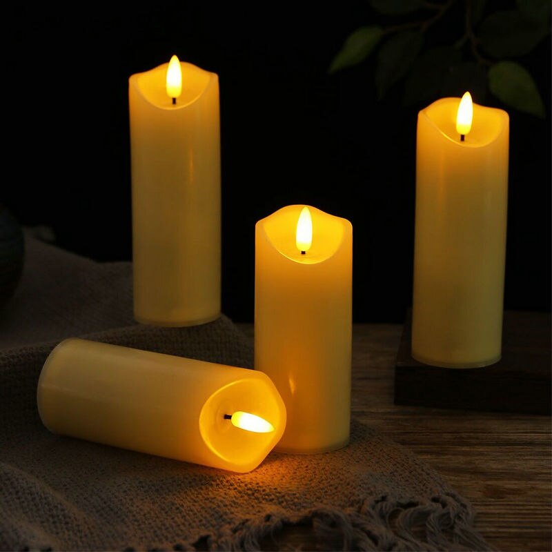 5.3cm(D.) Flickering Candle Light w/Remote Timer 3D Wick Battery Operated Pillar Candles Home Wedding Party Christmas Decoration