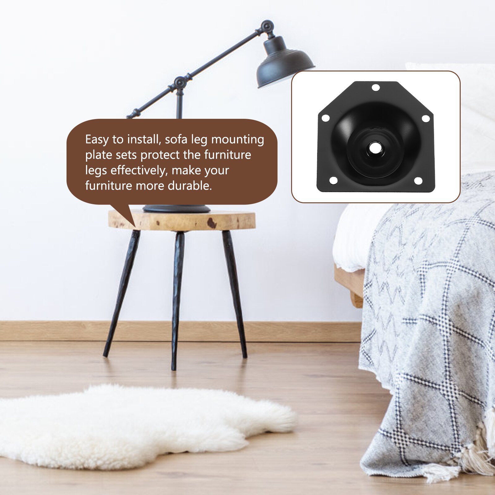 4pcs Furniture Leg Attachment Plates Angled Leg Mounting Plates with Screws