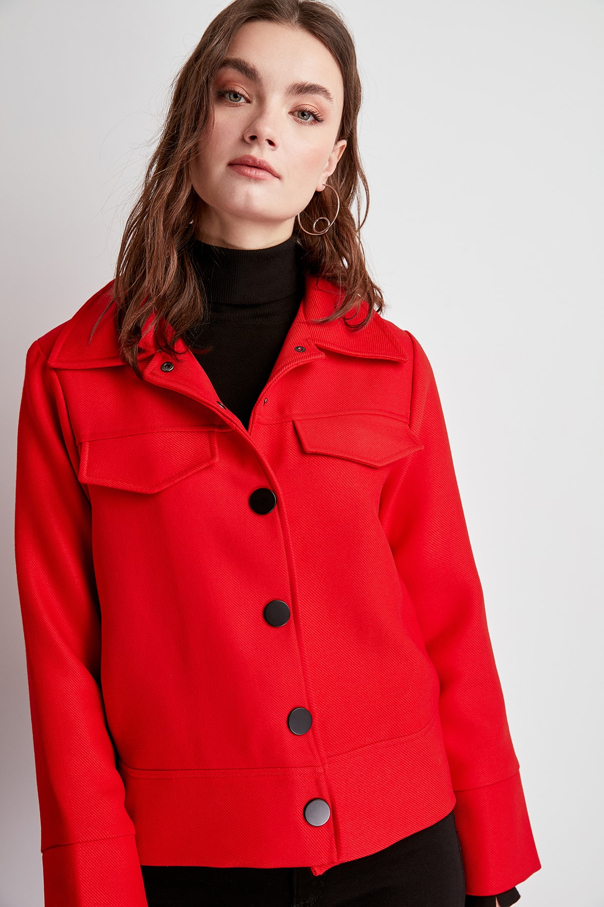 Trendyol Button Detail Coat TWOSS20MO0012: Red / 42