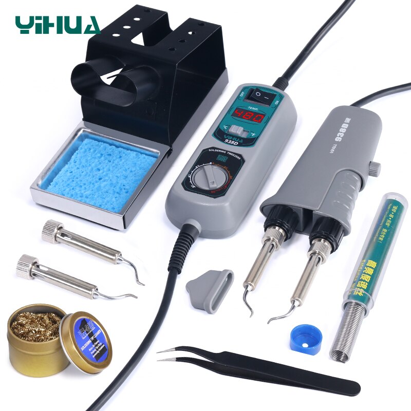 YIHUA 938D Portable Tweezers Soldering Station 110V 220V Soldering Iron Station Chip Desoldering Kit Set SMD Welding Equipment: Set 2 / AU
