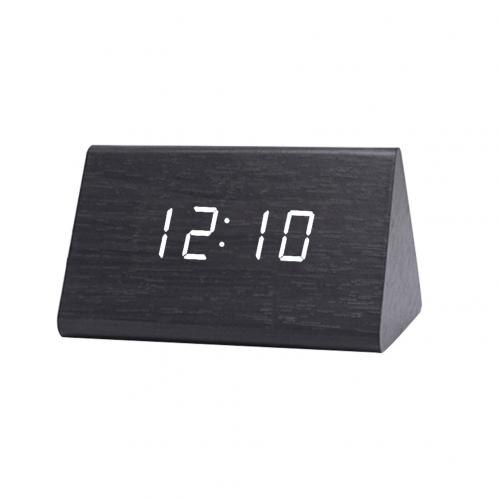 Digital Wooden USB LED Night Light Alarm Clock Thermometer Display Timepiece: Kurogi White