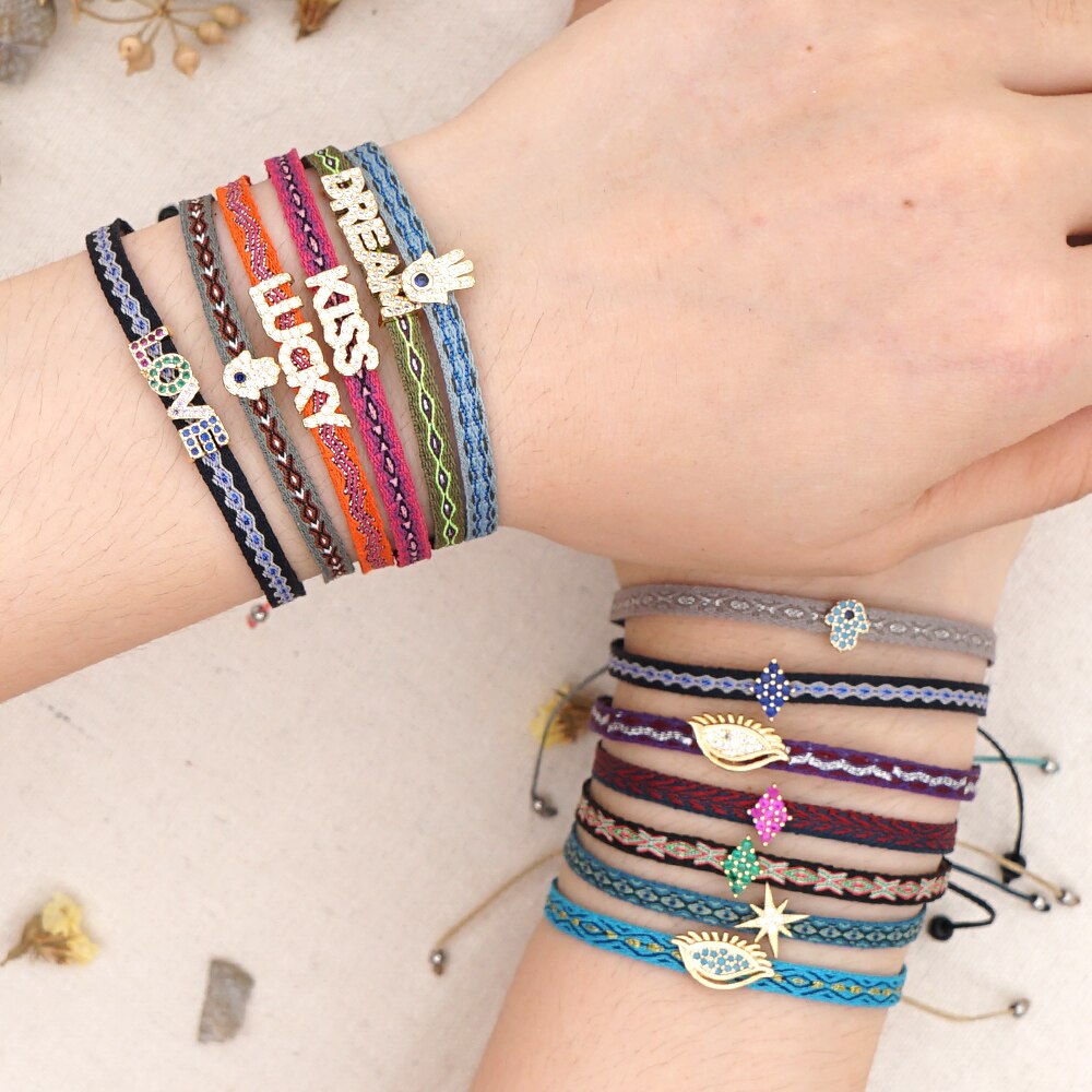10 pièces tressé Cz Bracelets motif Bracelet pour femmes Pulseras Mujer bohème réglable tissé à la main corde Boho bijoux