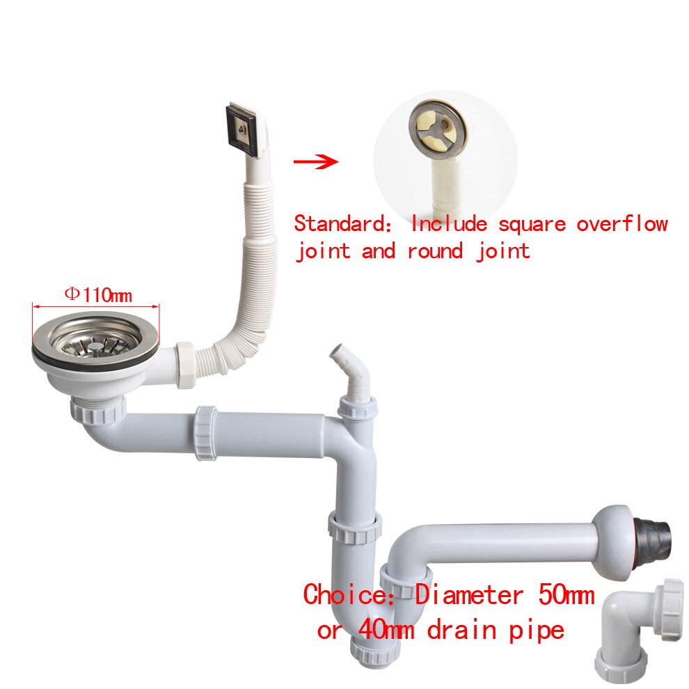 Talea 114 & 110mm Gootsteen zeef Mand Afvoer Set met Afvoerpijpen in de muur Basin Pop Up drain Zeef met overloop: 110mm