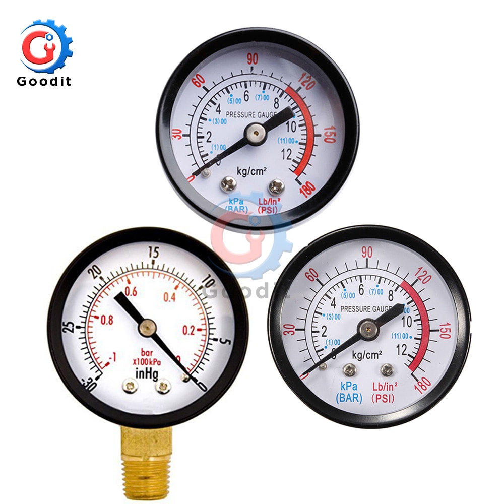 Bærbar måleur med dobbelt skala 1/4 " 1/8 " npt  -30hg/0ps vakuumtrykmåler manometer urskive display trykmåler