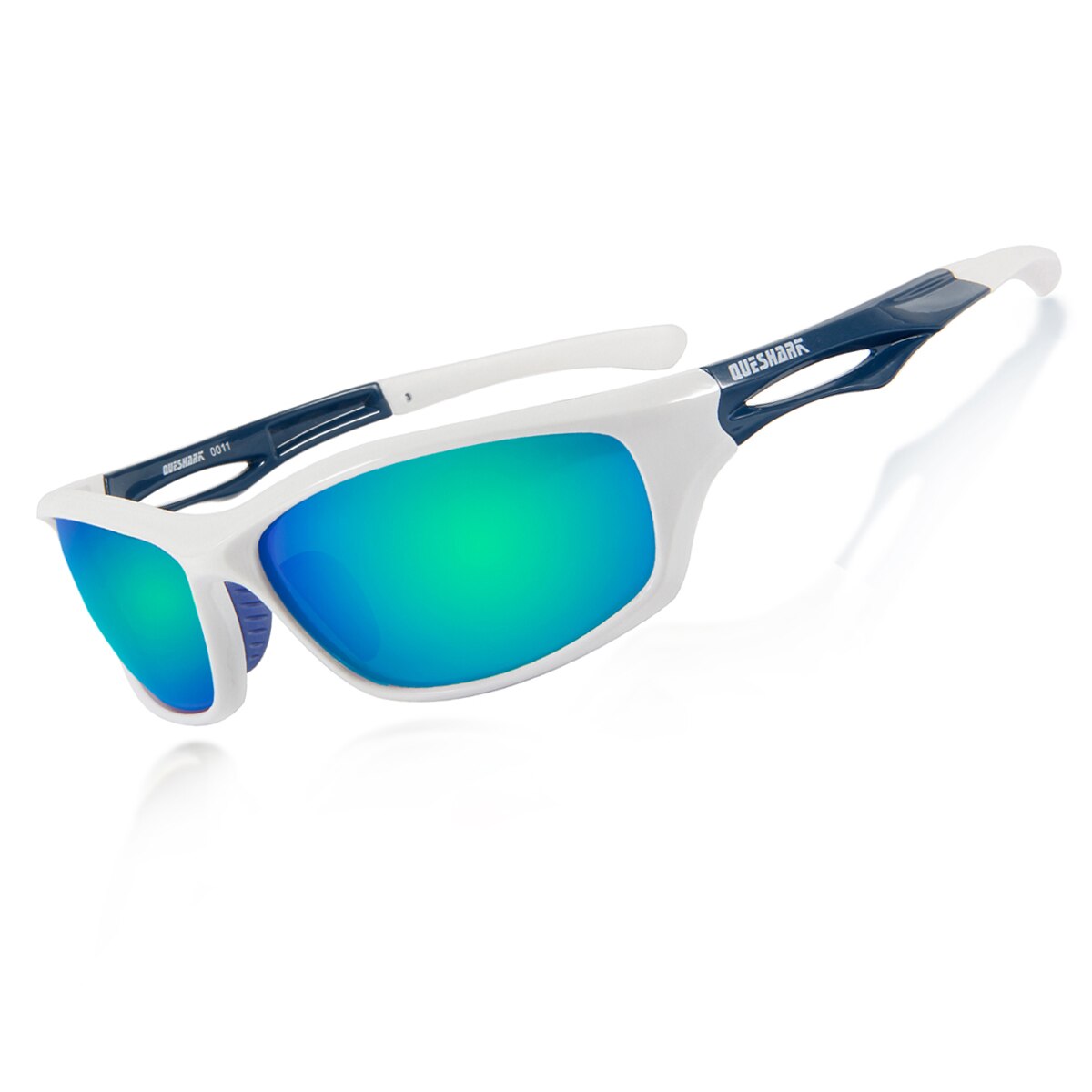 Queshark uknuselige mænd kvinder  tr90 ultralette hd polariserede solbriller  uv400 anti -blænding fiskeri brille: Hvidblå