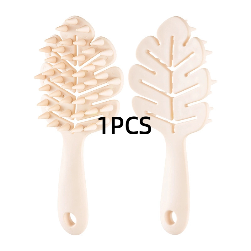 1 Uds. Cepillo de champú de hojas, cepillo para masaje del cuero cabelludo, peine para lavar la cabeza, masajeador de pelo de dos caras, cepillo de baño, depurador corporal, accesorios para el cabello: Beige