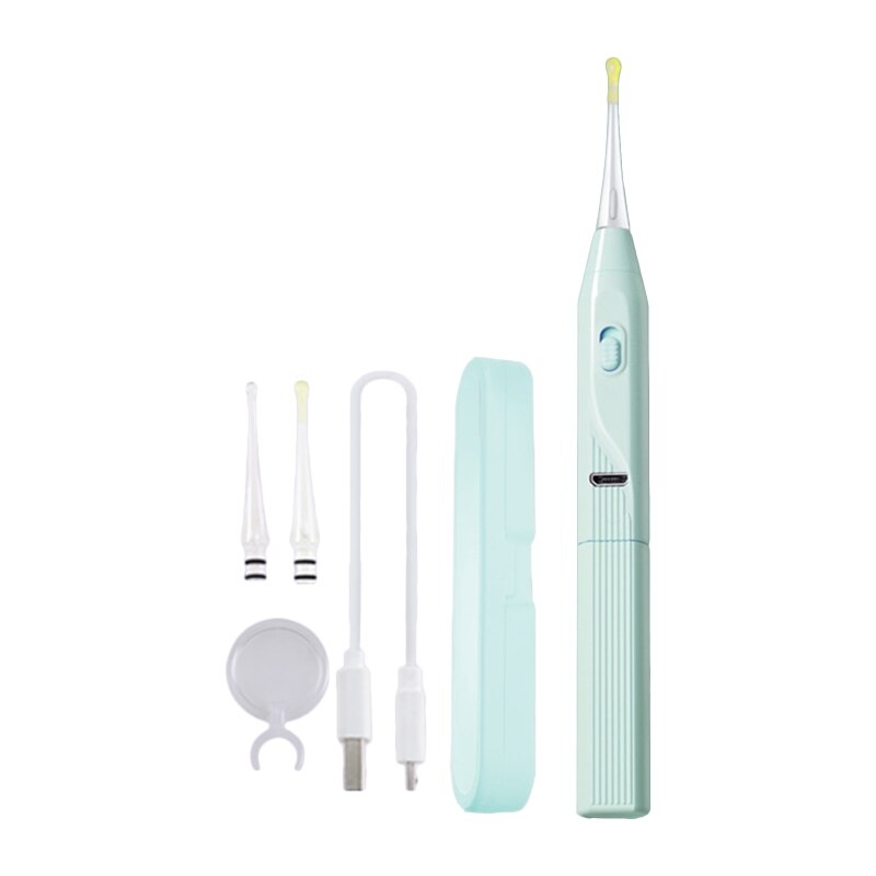 Aspirateur électrique pour cérumen avec lumière LED, nettoyeur de cérumen sans douleur, Kit d'outils de nettoyage pour oreilles, pour adultes et enfants, QX2D: green