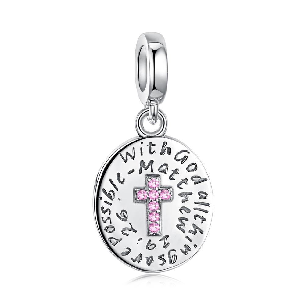 JewelryPalace Cross God Blessings 925 Sterling Silver Beads Charms Silver 925 Original for Bracelet Silver 925 Original Jewelry