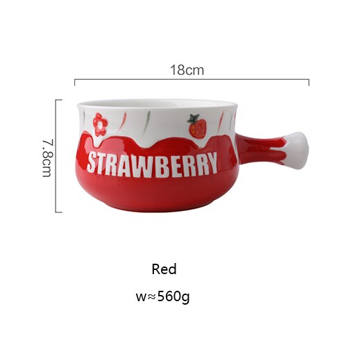 Juego de vajilla de cerámica con relieve, cuenco con mango, estilo nórdico, para desayuno, platos de postre, ensalada de leche, tazón con asa: Red-bowl