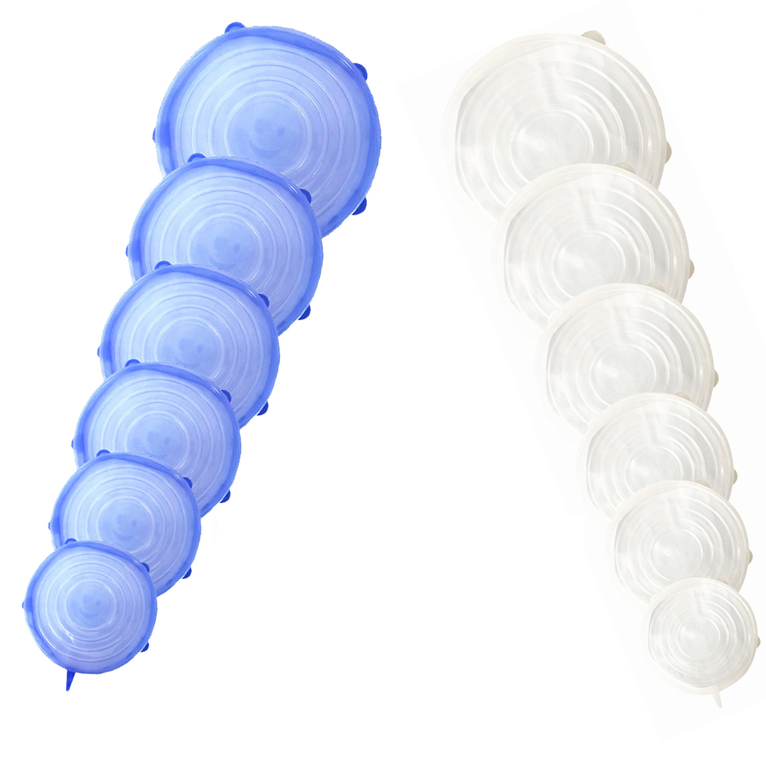 12 stuks elastische siliconen deksels voor kommen, herbruikbare koelkastbekers voor salades, potdeksels voor keukenaccessoires: 6 stuks blauw 6 stuks wit