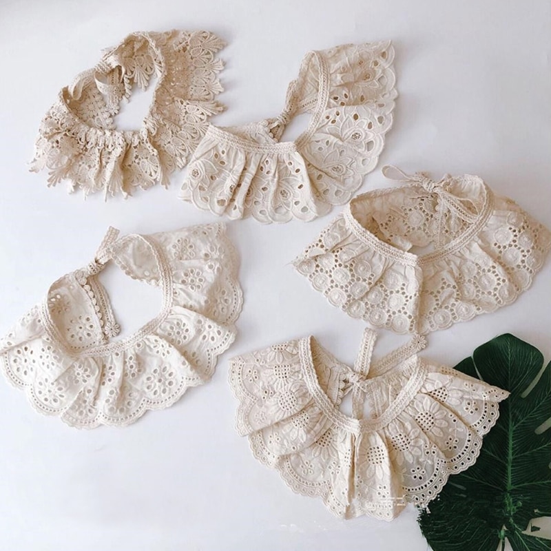 Bavoirs en dentelle pour enfants, Style coréen, motif Floral, mignon, ajouré, faux col, vêtements pour enfants, accessoire, châle en coton