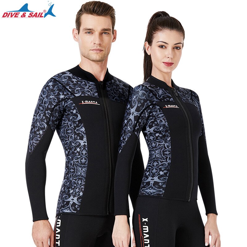 Wetsuit Men Women 3mm Neoprene Long Jacket Front Zip for Scuba Diving Surfing Swimming Suits Wetsuit for Women Tops